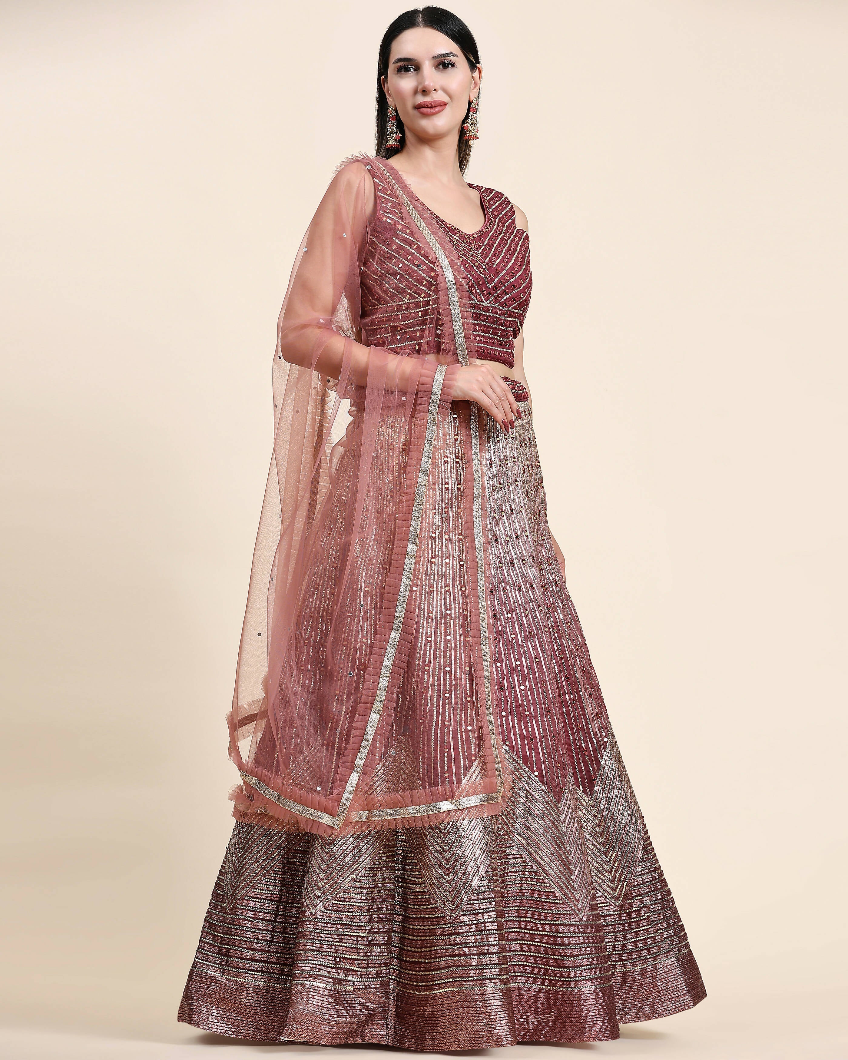 Maroon Organza Mirror With Coding Work Lehenga Choli with Dupatta - Tanya