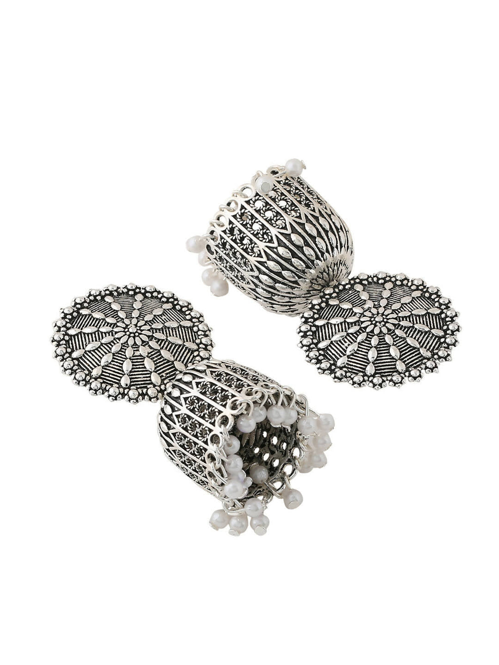 NVR Women Silver Toned Dome Shaped Jhumkas Earrings - Distacart