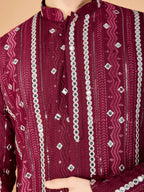 Vastranavya Maroon Exclusive Festival Wear Pure Viscose Rayon Sequence & Foil Mirror Heavy Embroidered Work Kurta