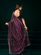 Joban Fashion Wine Net Party Wear Sarees - Distacart