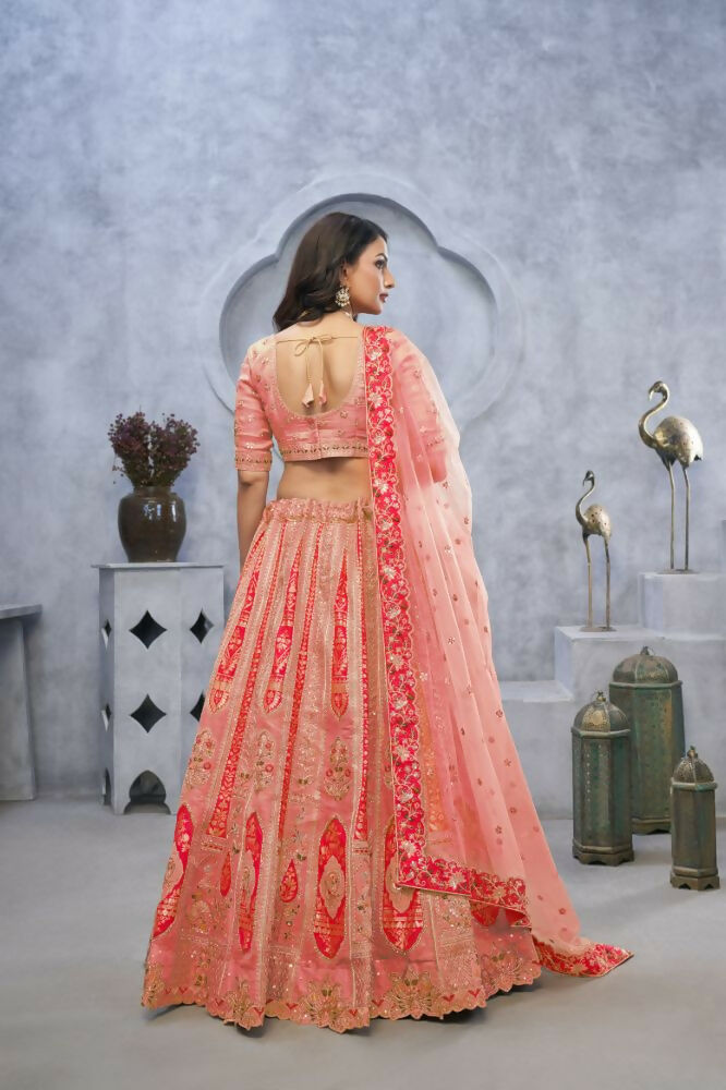 Kesar Fab Pink Organza Embroidered Lehenga