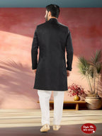 Joban Fashion Men's Black Straight Imported Tr Self-Design In Fabric Indo-Western Kurta Set