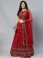 Deep Pink Georgette Heavy Embroidery mirror Work Lehenga Choli with Dupatta - Jivika