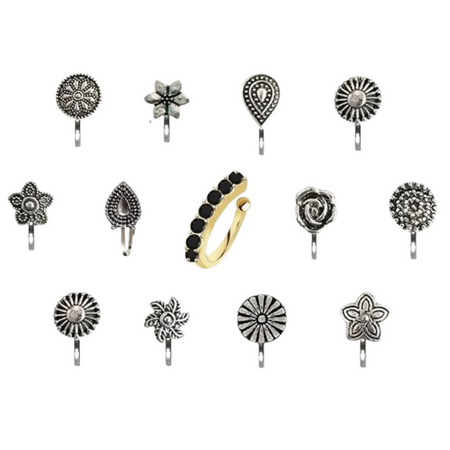 Thanu's Craft Oxidised Nose Pin Ring Studs Black Metal Germam silver Nosepin for Women