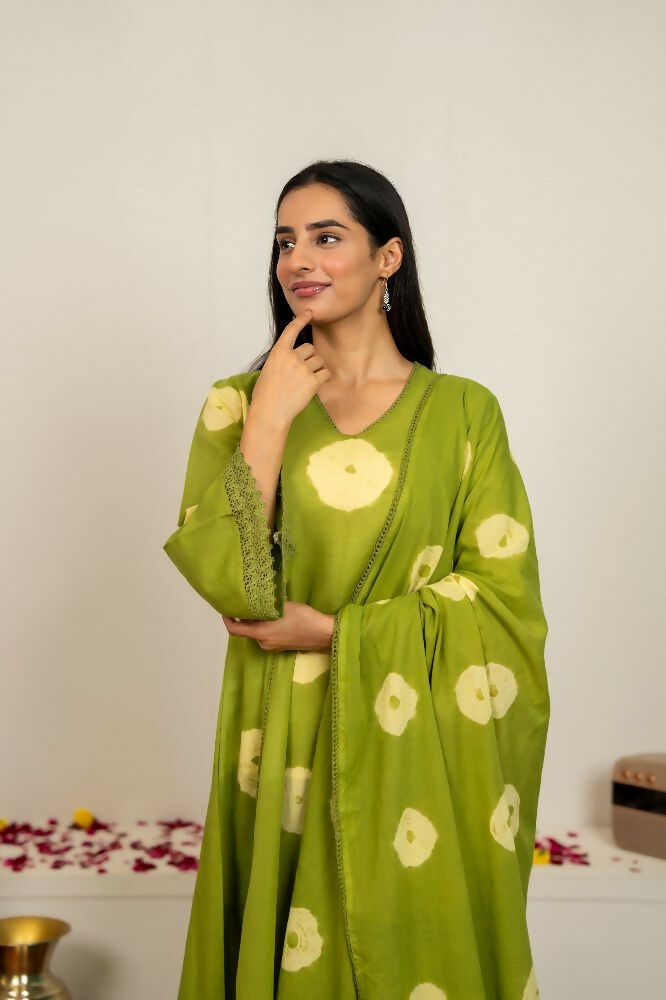 Joban Fashion Green Tie & Dye Cotton Suit Set - Distacart