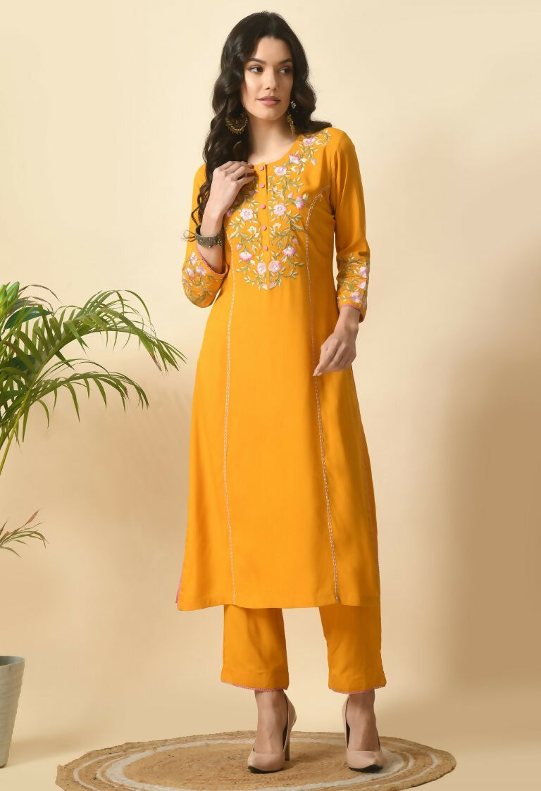 Joban Fashion Yellow Cotton Rayon Kurta Set