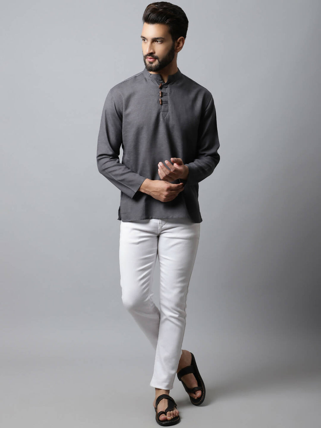 Even Apparels Grey Color Pure Cotton Men's Kurta With Side Placket (SLD1202) - Distacart