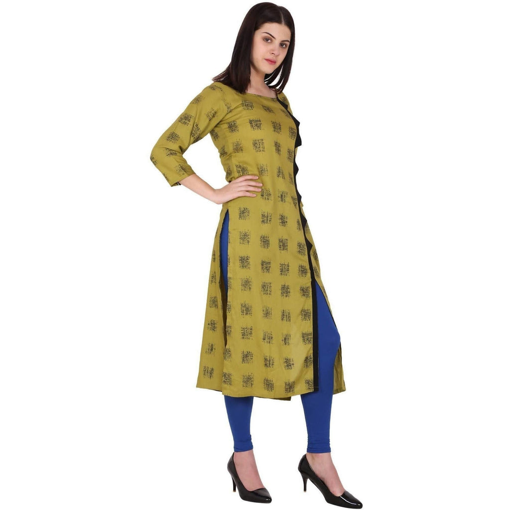 Kanoor Women's Mustard Colour Rayon Straight Kurti