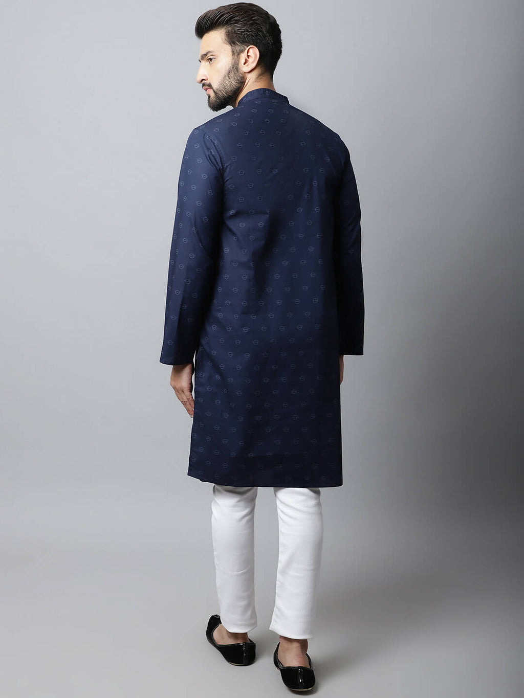 Even Apparels Navy blue Color Pure Cotton Men's Kurta With Band Collar (PRT1184) - Distacart