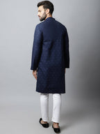 Even Apparels Navy blue Color Pure Cotton Men's Kurta With Band Collar (PRT1184) - Distacart