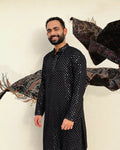 Black Mirror Work Kurta by Hilo Design
