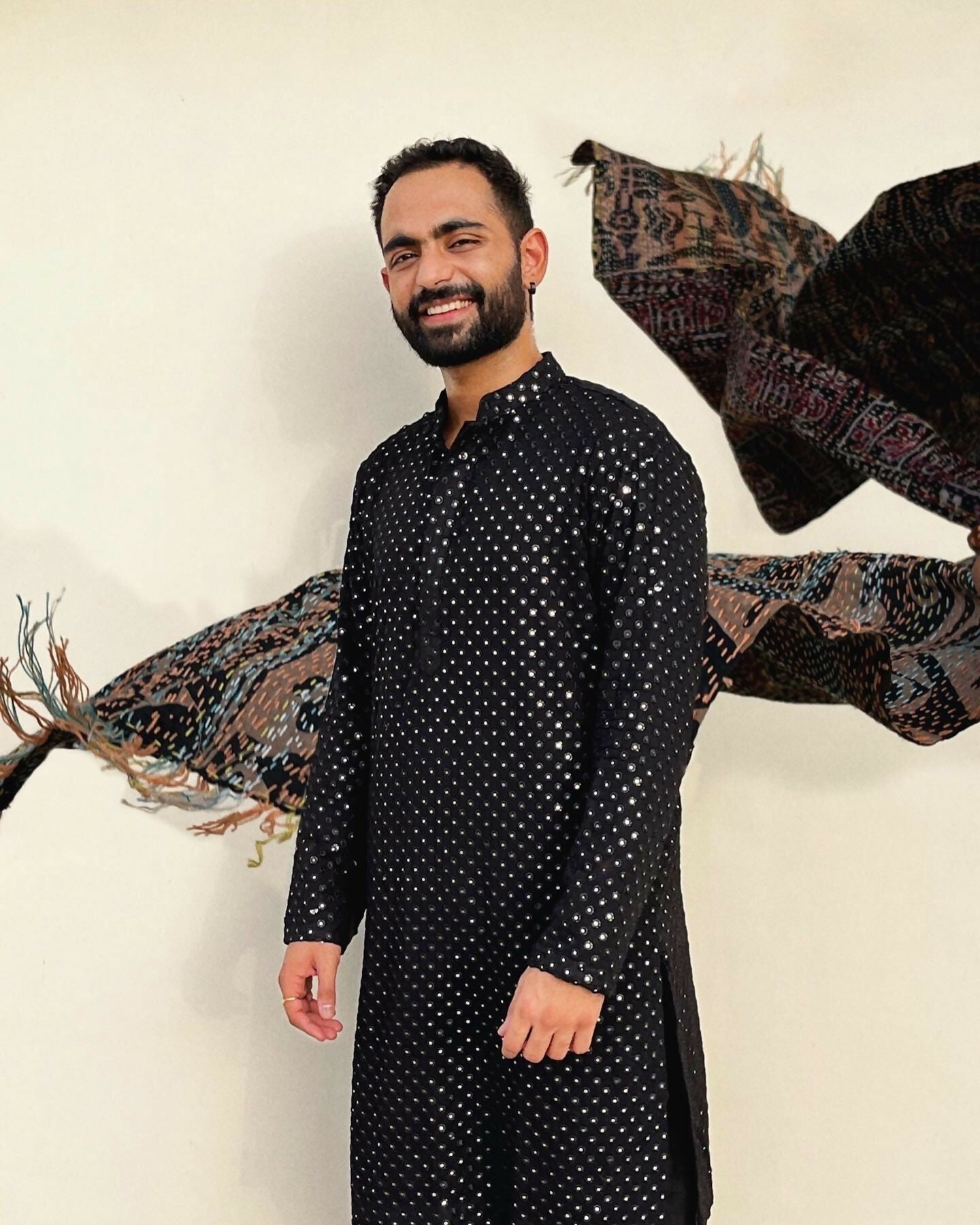 Black Mirror Work Kurta by Hilo Design