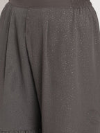 Ahalyaa Women Charcoal Grey Poly Chiffon Angrakha Kurta with Inner & Sharara - Distacart