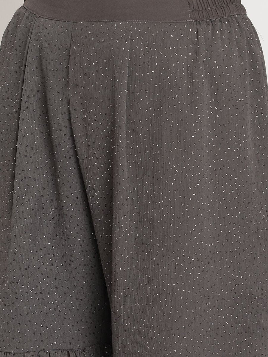 Ahalyaa Women Charcoal Grey Poly Chiffon Angrakha Kurta with Inner & Sharara - Distacart