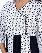 Miravan Women's Cotton White Bird Print Anarkali Kurta