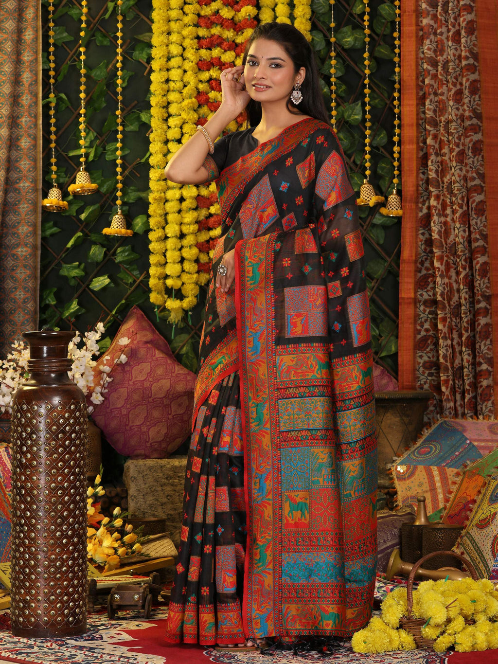 Shree Shyam Fashion Linen Cotton Black Saree - Distacart