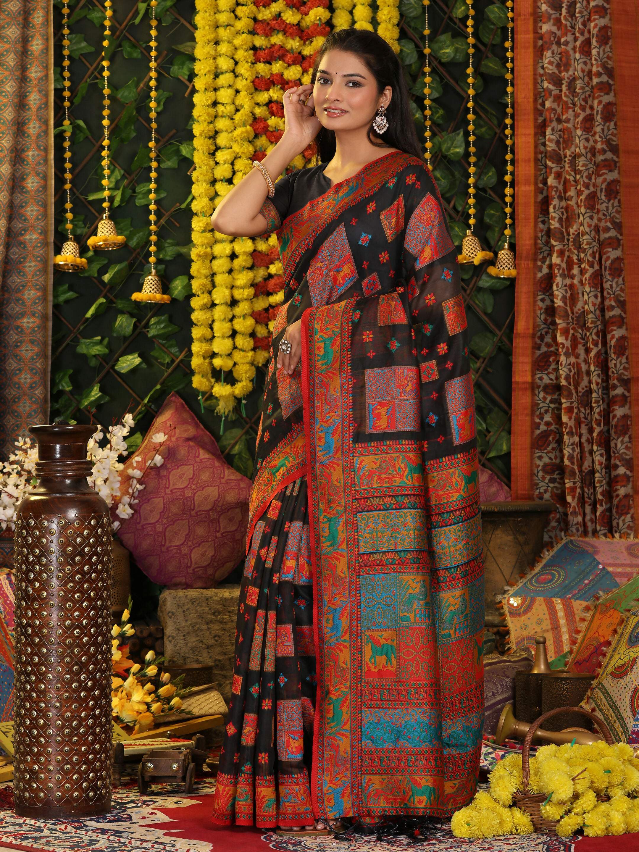 Shree Shyam Fashion Linen Cotton Black Saree - Distacart