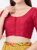 Joban Fashion Pinkish-Maroon Dupion Silk Elbow Sleeveless Front Open Blouse