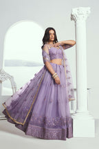 Eilara Elegance Lavender Net With Embroidered And Thread Zari Sequence Function Wear Lehenga Choli