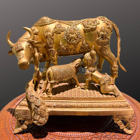 Brass Kamadhenu with Calf & Baby Krishna Idol