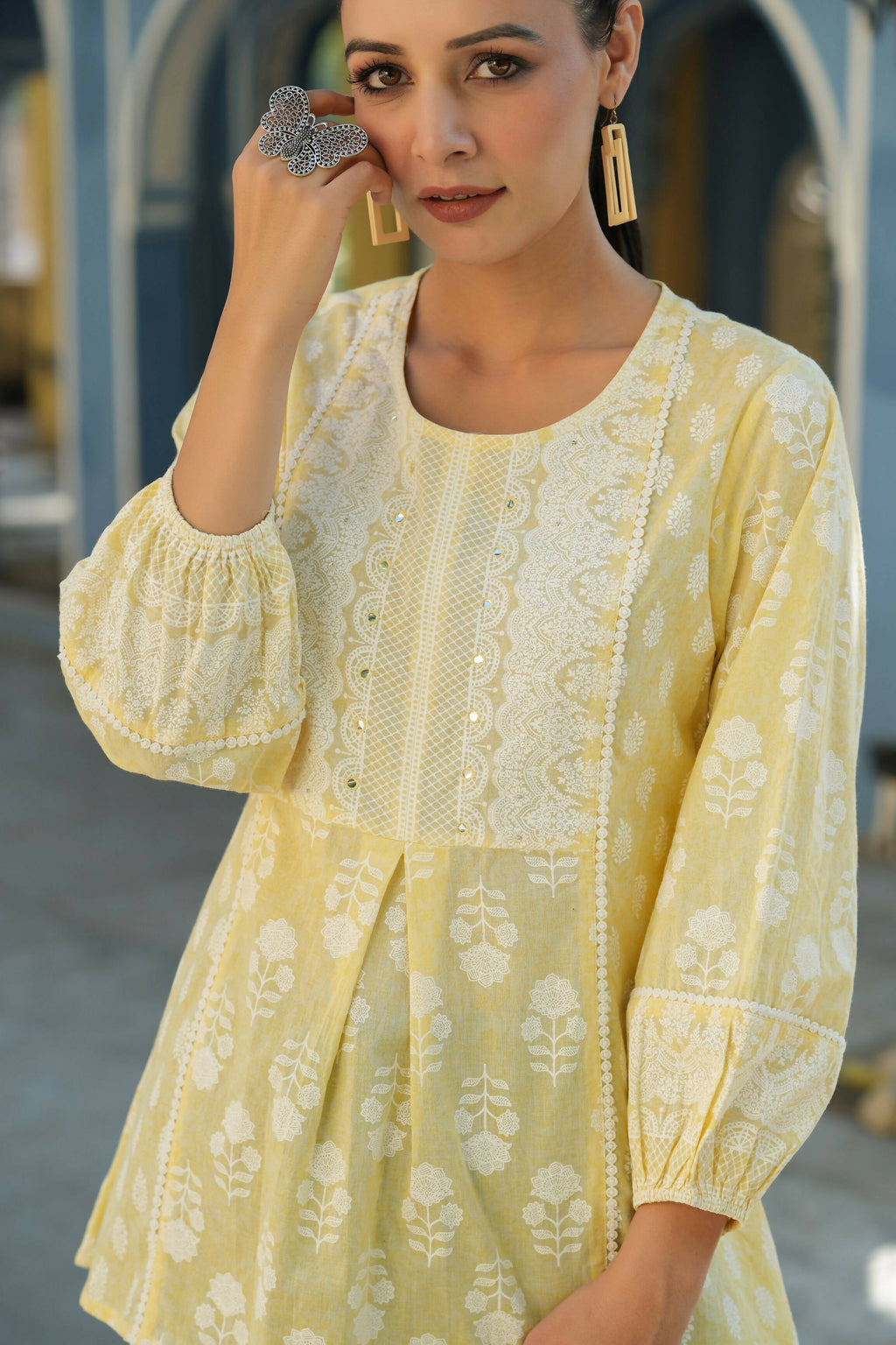 Juniper Women's Lemonyellow Printed A-Line Tunic - Distacart
