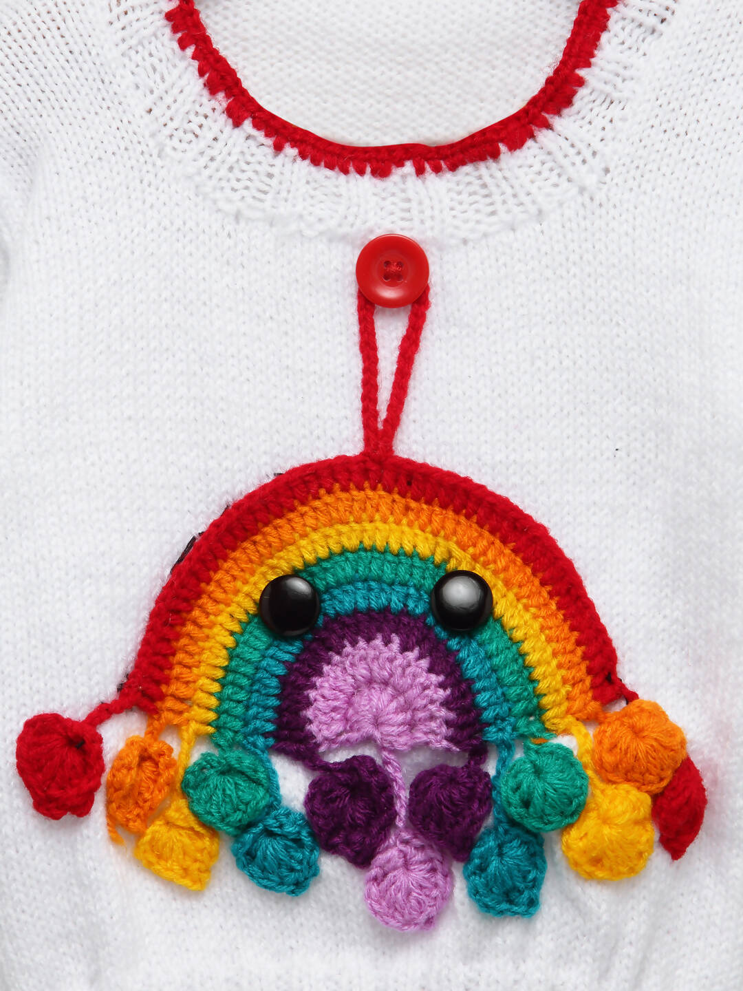 Chutput Kids White Coloured Solid Pullover with Rainbow Detail