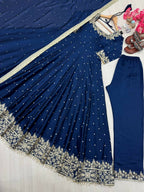 Teeya Creation Royal Blue Color Pure Vichitra Silk Embroidery Work Party Wear Gown - Distacart