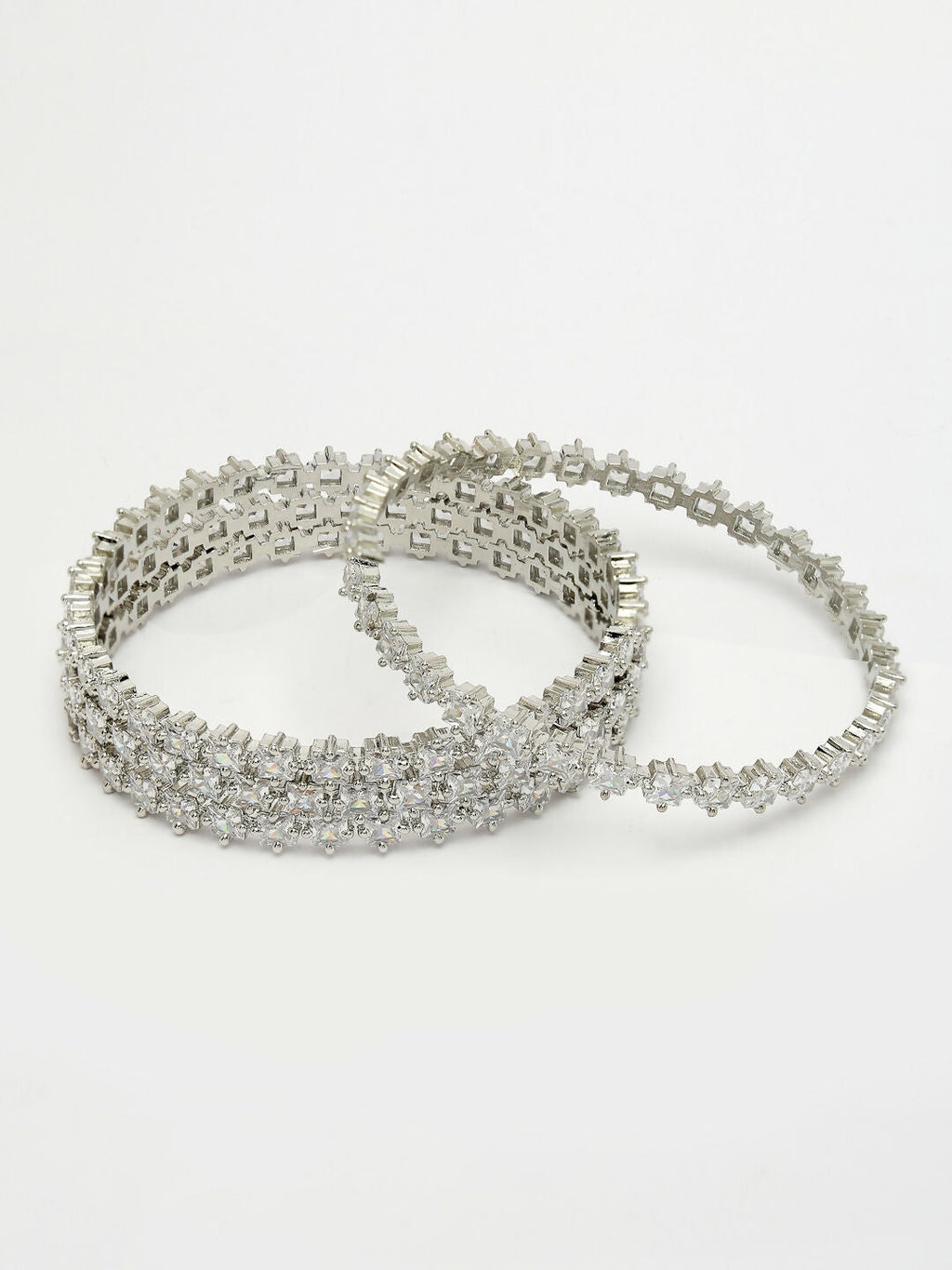 NVR Women's Set of 4 Silver-Plated CZ Stone-Studded Handcrafted Bangles - Distacart