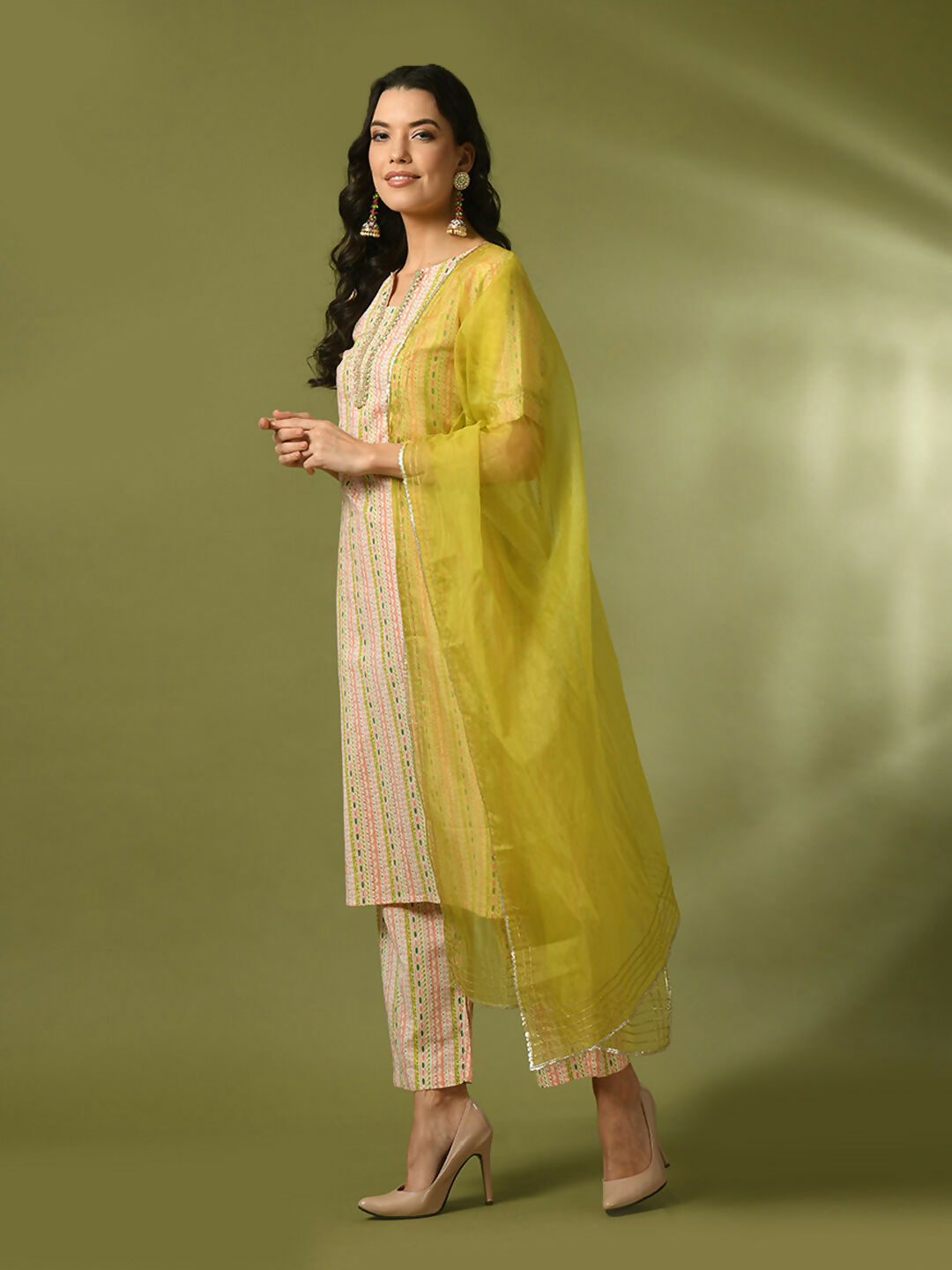Myshka Women's Multi Printed Cotton Straight Party Kurta Set With Dupatta