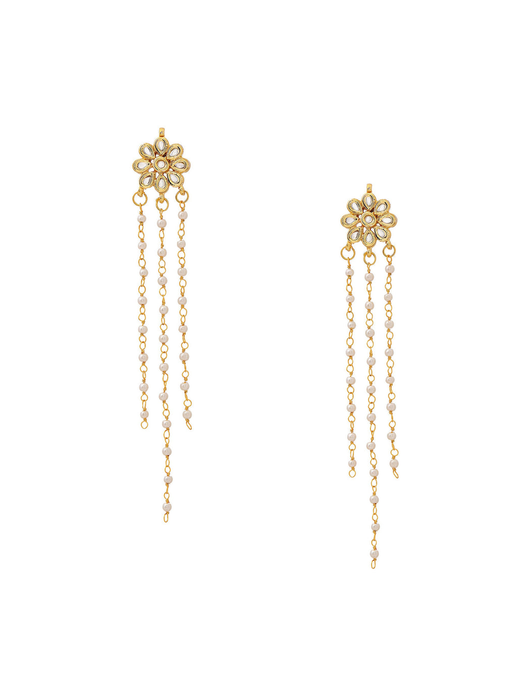 Ruby Raang Gold Long Kundan & Pearl Dangler Earrings - Distacart
