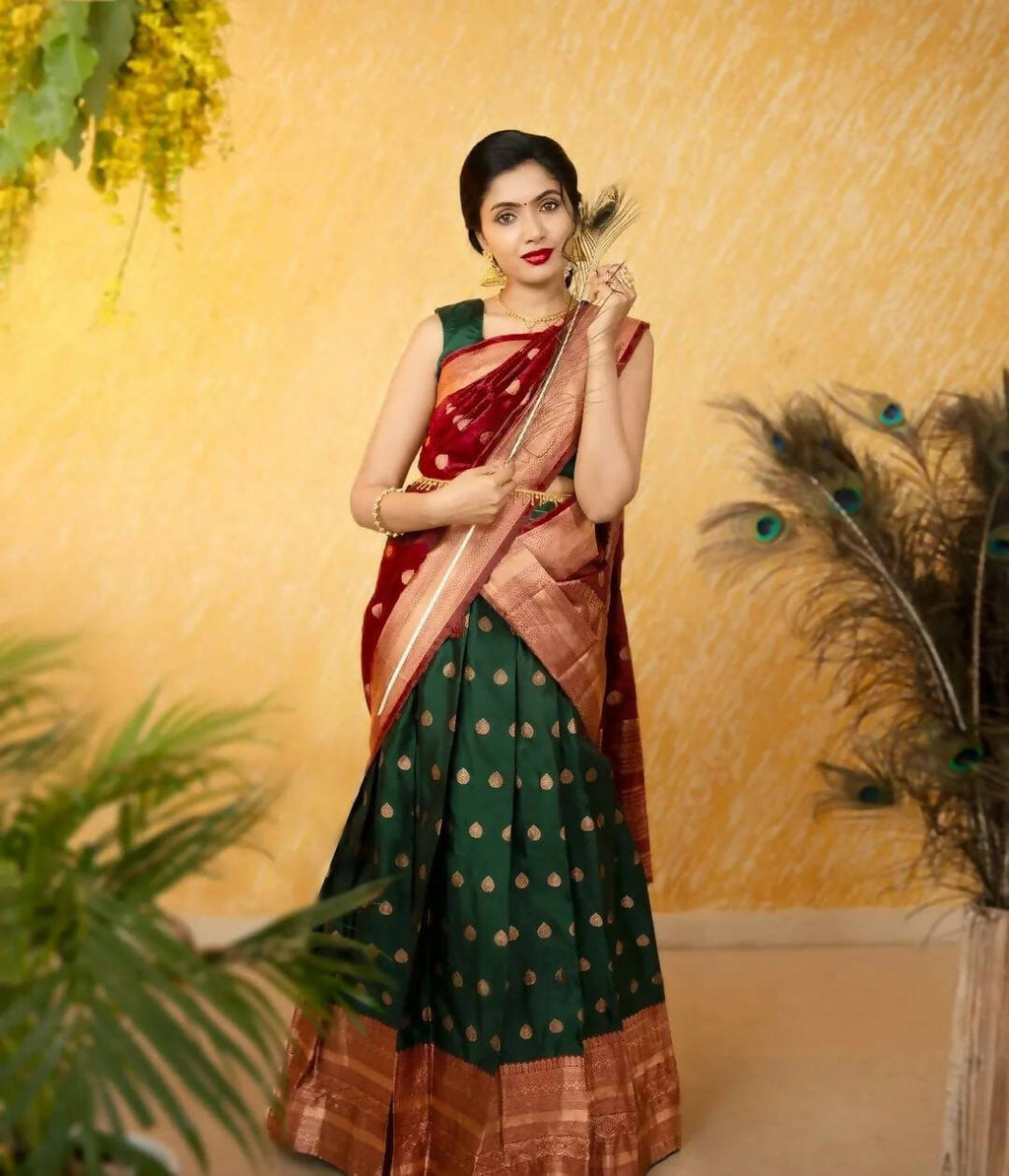 DEIANA'S Beautiful Pure Jari Silk Weaving Lehengha Choli - Green