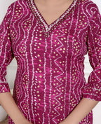 Miravan Womens Magenta Bandhej Printed Rayon Kurti