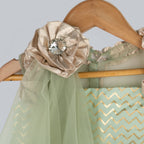 Pink Cow Fashions Zig-Zag Printed Ghagra Choli With Frill Strips