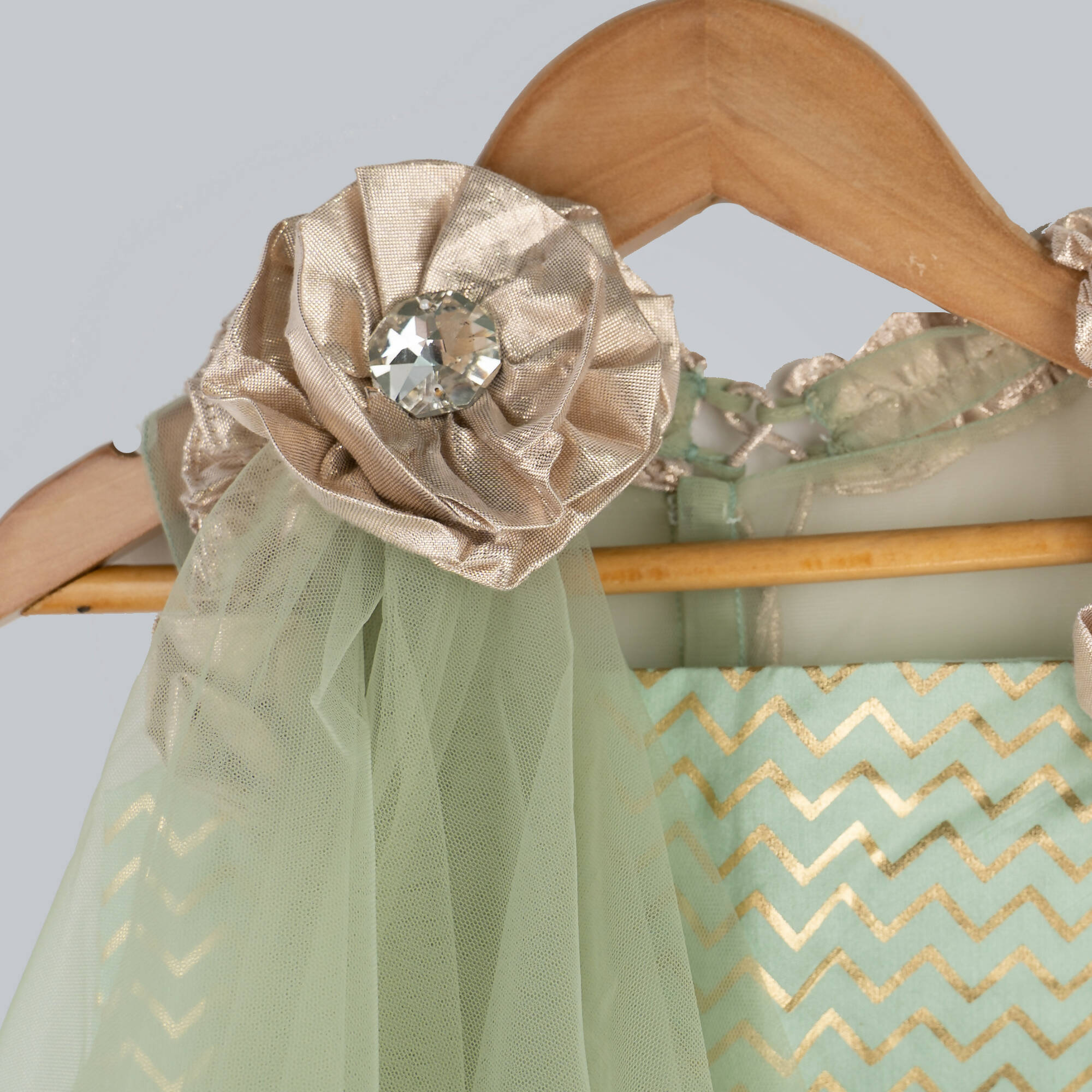 Pink Cow Fashions Zig-Zag Printed Ghagra Choli With Frill Strips