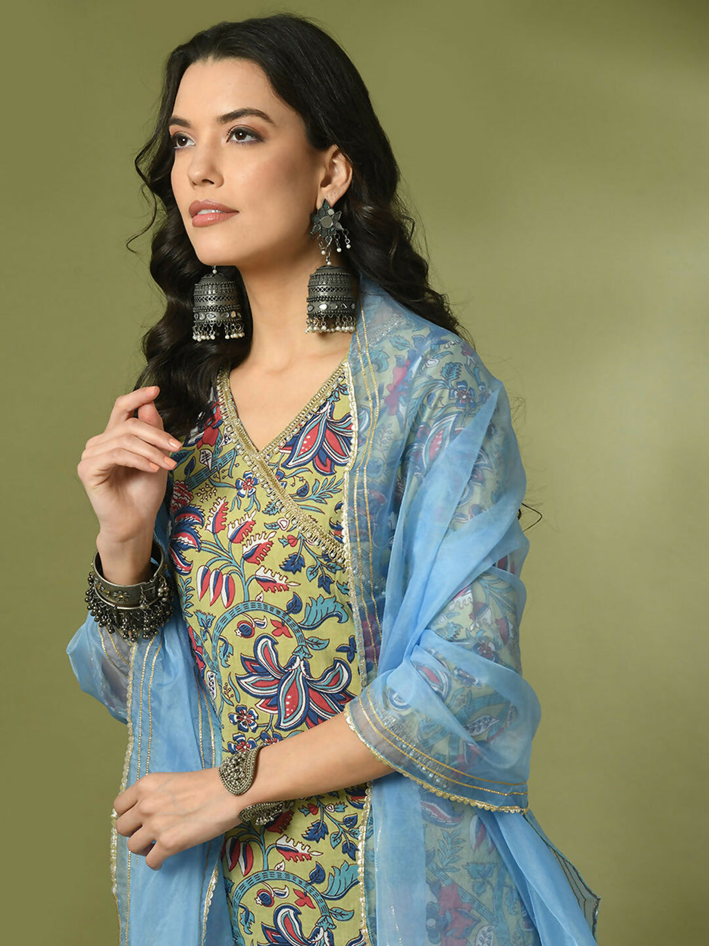 Myshka Women's Multi Printed Cotton Straight Party Kurta Set With Dupatta