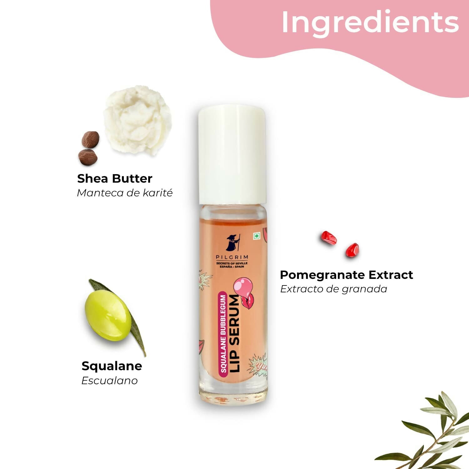 Pilgrim Spanish Lip Serum (Bubblegum) with Roll-on For Visibly Plump Lips, Hydrating Lip Serum For Dark Lips - Distacart