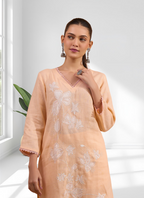 Joban Fashion Coral Linen Embroidered Readymade Long Kurta With Pant - Distacart