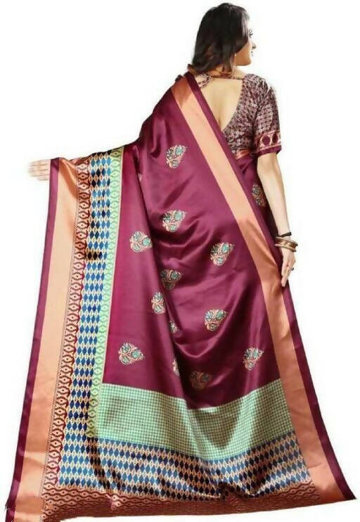 DEIANA'S Beautiful Designer Golden zari Soft Lichi Silk Saree - Wine