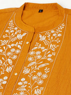 Mustard Chinon Yoke Embroidered A-line Top - Tarini