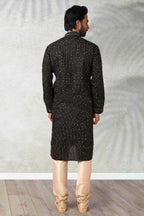 Raivat Ethnic Cotton Printed Work Kurta Pajama In Black Colour