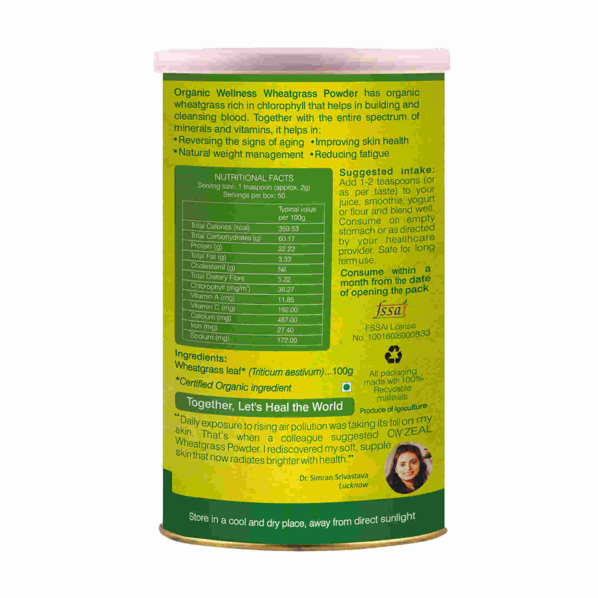 Organic Wellness Ow'zeal Wheatgrass Powder - Distacart