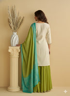 Evanik Women Off White Chinon Silk Zari Embroidered Sequins Sharara Suit - Distacart