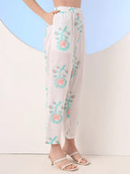 Yufta White And Blue Cotton Straight Kurta Pant Dupatta Set
