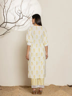Yufta White & Green Floral Cotton Straight Suit Set - Distacart