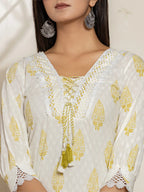 Yufta White & Green Floral Cotton Straight Suit Set - Distacart