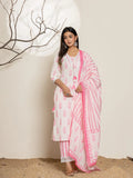 Yufta White And Pink Floral Print Cotton Straight Kurta Dupatta Set - Distacart