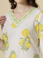 Yufta White And Yellow Cotton Sequins Work Kurta Set With Pant & Dupatta - Distacart