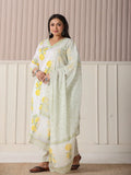 Yufta White And Yellow Cotton Sequins Work Plus Size Kurta Set With Pant & Dupatta - Distacart