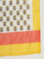 Yufta White And Yellow Floral Print Cotton Sequins Work Kurta Set With Pant & Dupatta