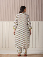 Yufta White And Yellow Floral Print Cotton Sequins Work Plus Size Kurta Set With Pant & Dupatta - Distacart